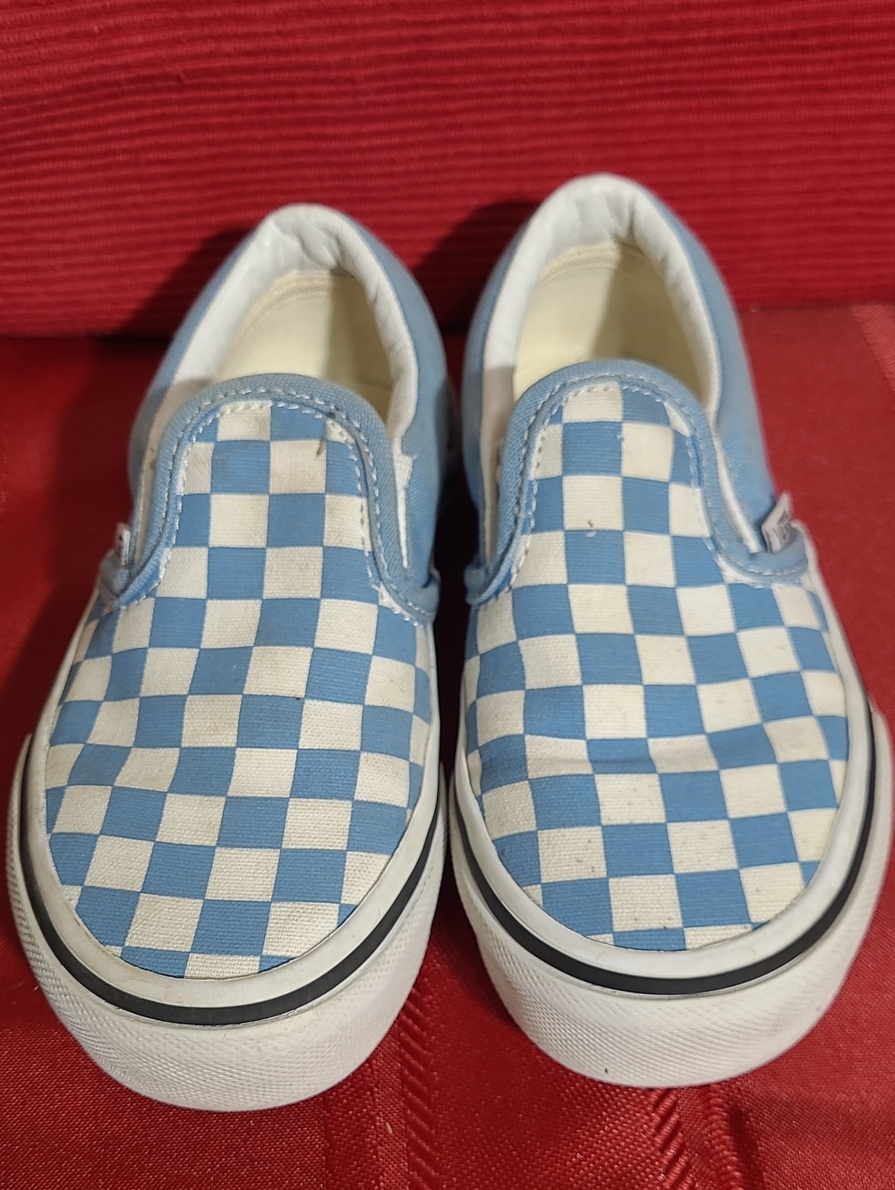 Vans Kids Slip-On Checkerboard Sneakers in Light Blue and White